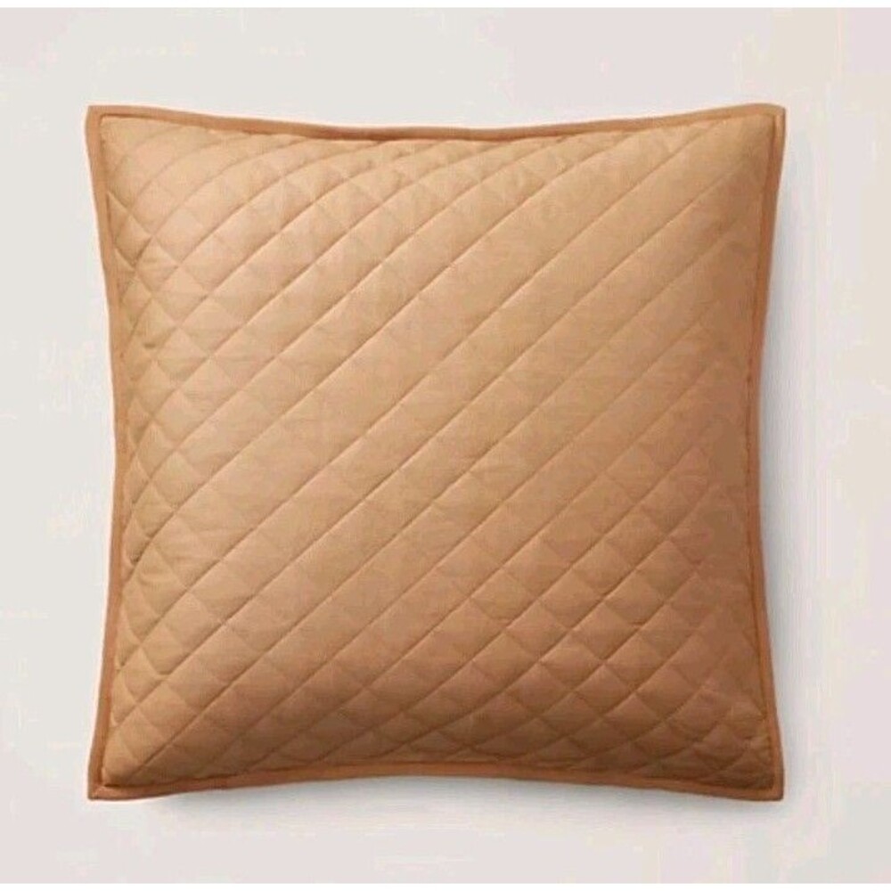 NEW Ralph Lauren Cromwell Modern Equestrian European Sham Quilted Camel 26x26in
